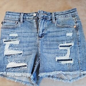 Judy Blue Blue Jean Shorts with Distressing and Frayed Edges